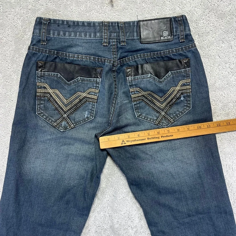 Black Jeans Mens 30x32 Low Rise Slim Straight Dark Wash‎ Denim Distressed Y2k